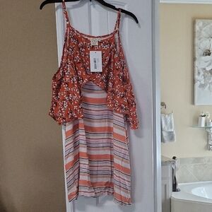 Floral and Striped Tank Top in Orange